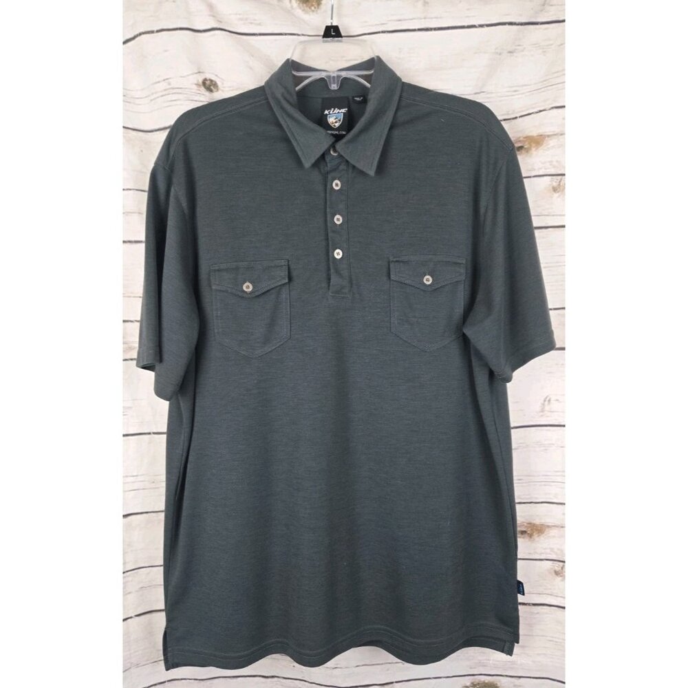 Kuhl Gray Mens Polo Shirt M Short Sleeves Dual Pockets Outdoor Hiking